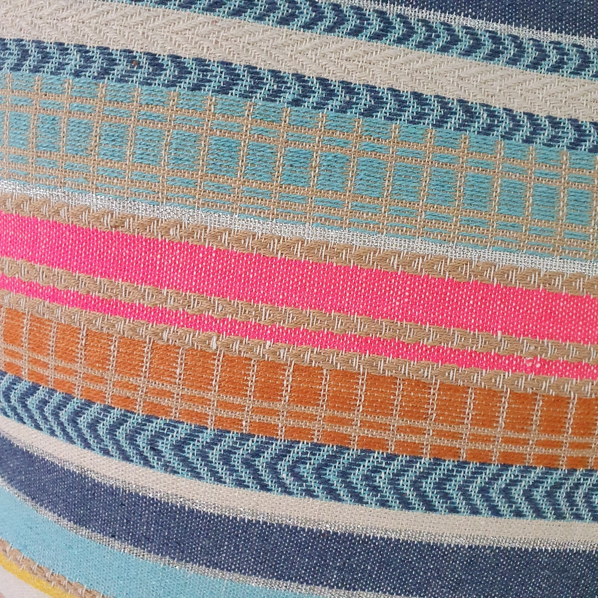 Denim Sherbet Stripe Rectangular Cushion with Pom Poms