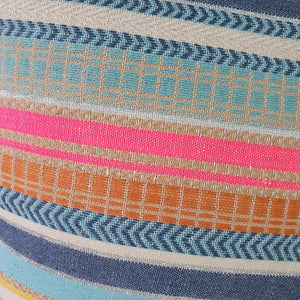 Denim Sherbet Stripe Rectangular Cushion with Pom Poms
