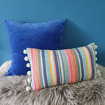 Load image into Gallery viewer, Denim Sherbet Stripe Rectangular Cushion with Pom Poms
