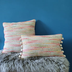 Angels Delight Slubby Cushion with Pom poms