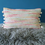 Load image into Gallery viewer, Angels Delight Slubby Cushion with Pom poms
