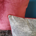 Load image into Gallery viewer, Abstract animal print velvet cushion with Tea Rose velvet piping
