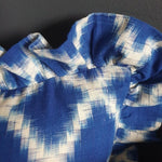 Load image into Gallery viewer, Celeste Square Mediterranean Blue and Chalk White Ikat Cushion with Frill

