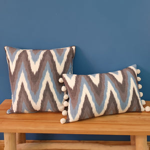 Moontide Ikat Rectangular Cushion with pom poms