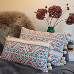 Load image into Gallery viewer, Neon Navajo Rectangular Cushion with Pom Poms.
