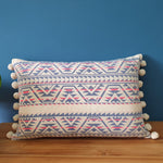 Load image into Gallery viewer, Neon Navajo Rectangular Cushion with Pom Poms.
