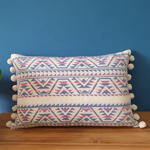 Neon Navajo Rectangular Cushion with Pom Poms.