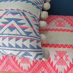 Load image into Gallery viewer, Neon Navajo Rectangular Cushion with Pom Poms.
