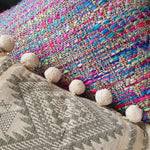 Load image into Gallery viewer, Aztec Grey Large Rectangular Cushion with Pom Poms.

