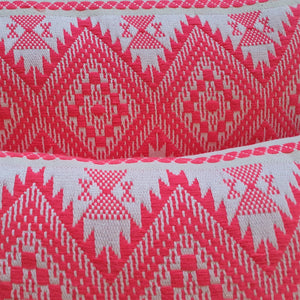Aztec Pondicherry-Pink Large Rectangular Cushion with Pom Poms
