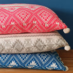 Load image into Gallery viewer, Aztec Pondicherry-Pink Large Rectangular Cushion with Pom Poms
