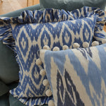 Load image into Gallery viewer, Blue Skies Large Ikat Square Cushion with Pom Poms
