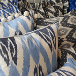 Load image into Gallery viewer, Blue Skies Large Ikat Square Cushion with Pom Poms
