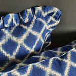 Load image into Gallery viewer, Celeste Square Mediterranean Blue and Chalk White Ikat Cushion with Frill
