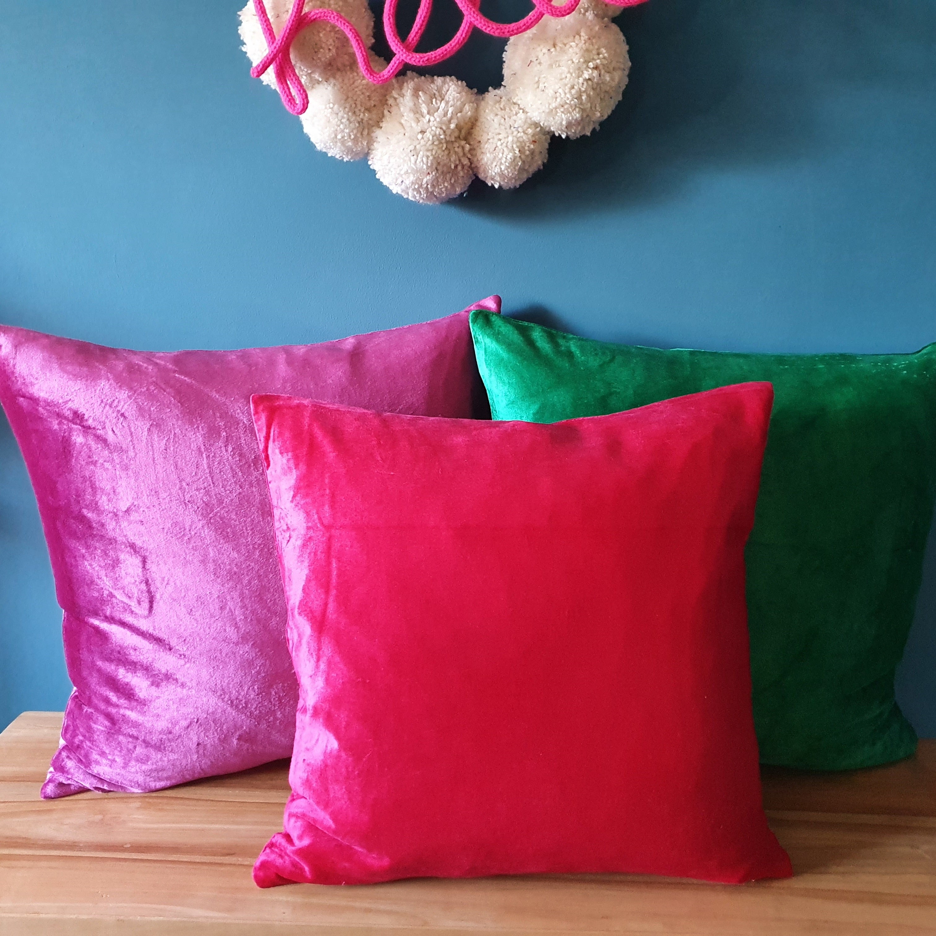 Cerise Pink Square Plush Velvet Scatter Cushion