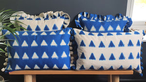 Olivia Square Azure Triangle Ikat Cushion with Frill