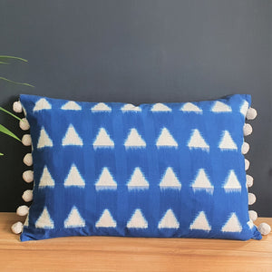 Constance Large Rectangular Ikat Cushion with Pom Poms