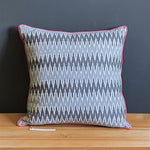 Load image into Gallery viewer, Damn The Weather! Large Square Ikat Cushion with Rose Pink Piping.

