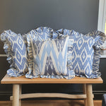 Load image into Gallery viewer, Blue Skies Square Ikat Cushion with Frill
