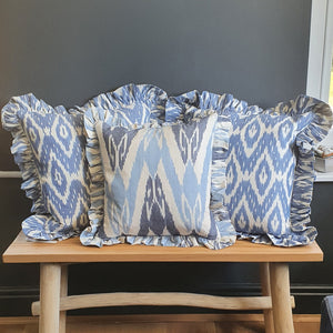 Blue Skies Square Ikat Cushion with Frill
