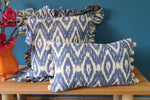 Load image into Gallery viewer, Gigi  Rectangular Ikat Cushion with pom poms
