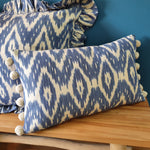 Load image into Gallery viewer, Gigi  Rectangular Ikat Cushion with pom poms
