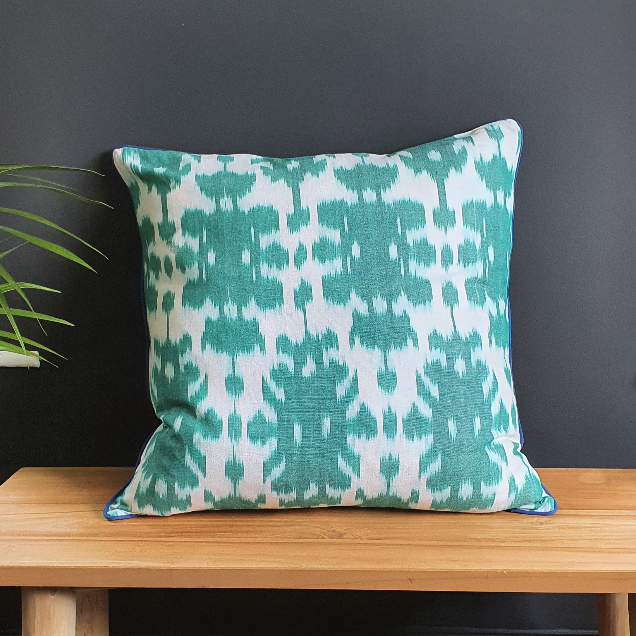 Isla Oversized Square Ikat Cushion with Electric Blue Piping
