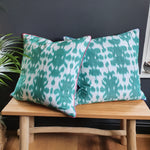 Load image into Gallery viewer, Isla Oversized Square Ikat Cushion with Electric Blue Piping
