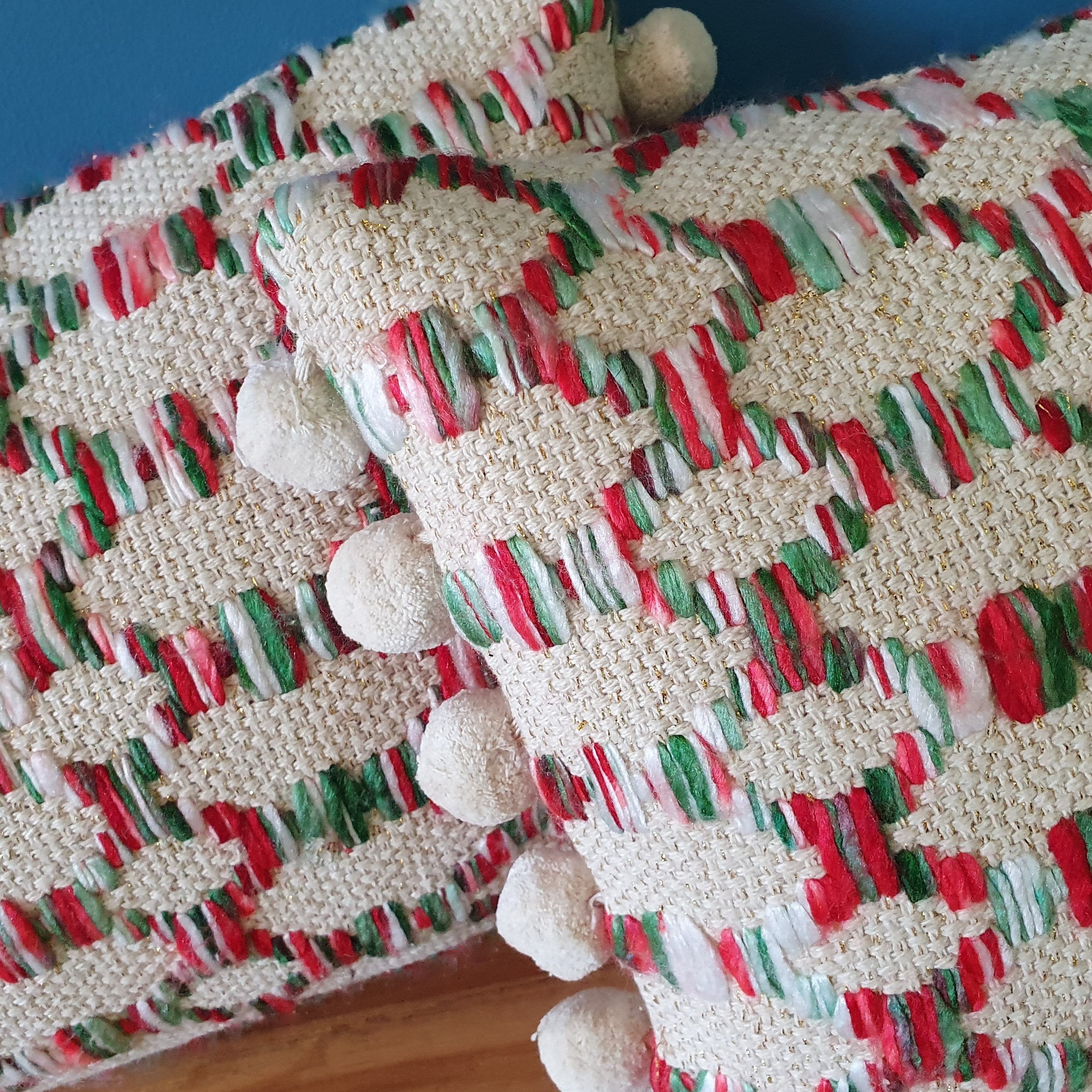 Loganberry Rectangular Cosy Cushion with pom poms