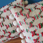 Load image into Gallery viewer, Loganberry Rectangular Cosy Cushion with pom poms
