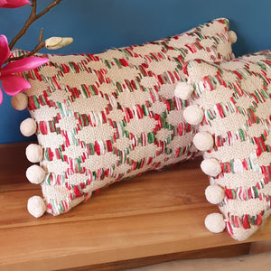 Loganberry Rectangular Cosy Cushion with pom poms