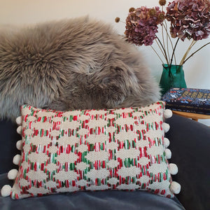 Loganberry Rectangular Cosy Cushion with pom poms