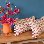 Load image into Gallery viewer, Loganberry Rectangular Cosy Cushion with pom poms
