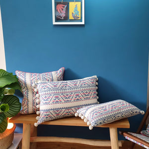 Neon Navajo Large Rectangular Cushion with Pom Poms.