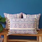 Load image into Gallery viewer, Neon Navajo Large Rectangular Cushion with Pom Poms.
