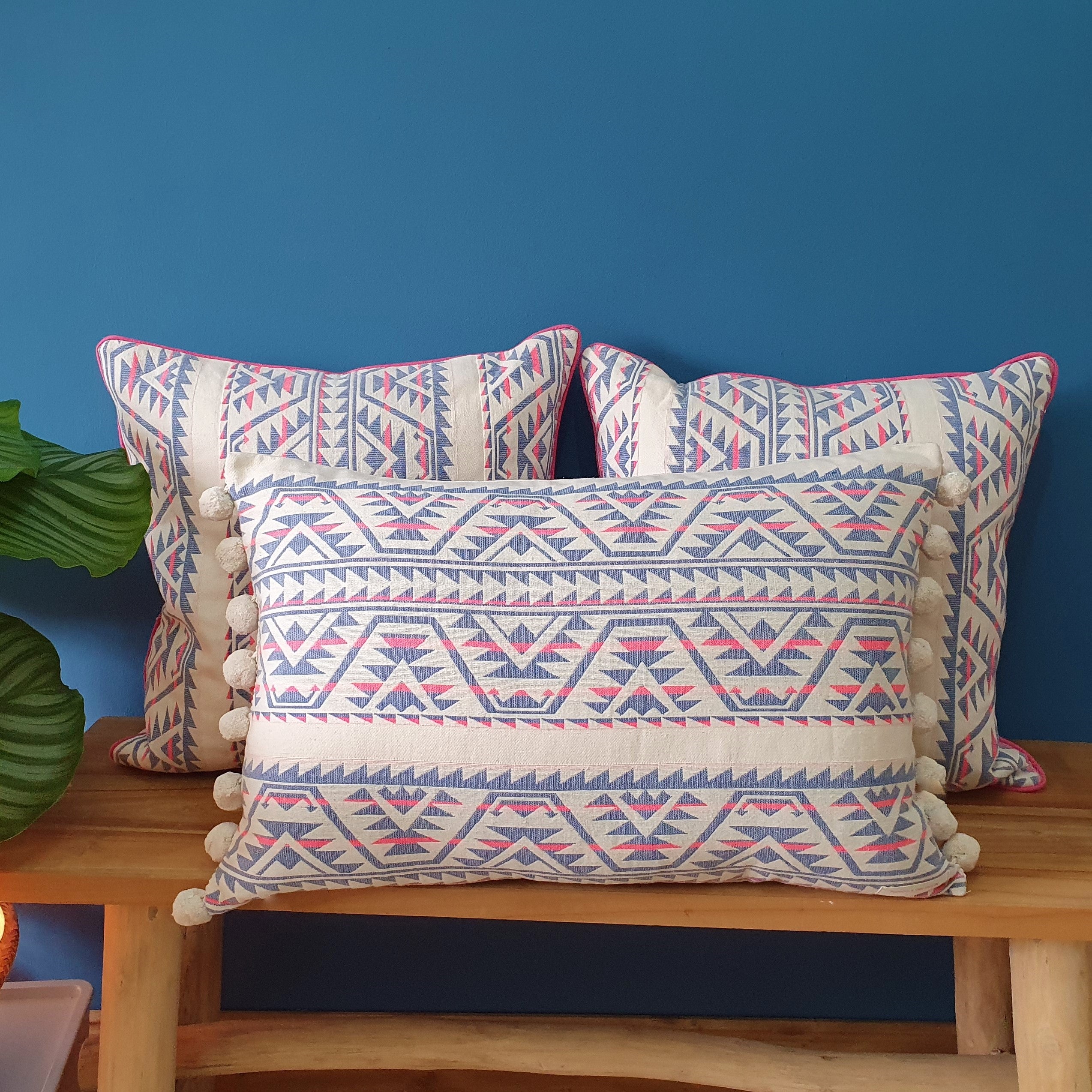 Neon Navajo Square Scatter Cushion with Hot Pink Piping.