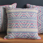 Load image into Gallery viewer, Neon Navajo Square Scatter Cushion with Hot Pink Piping.
