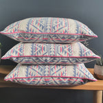 Load image into Gallery viewer, Neon Navajo Square Scatter Cushion with Hot Pink Piping.
