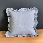 Load image into Gallery viewer, Old Fashioned Square Pinstriped Cushion with Frill
