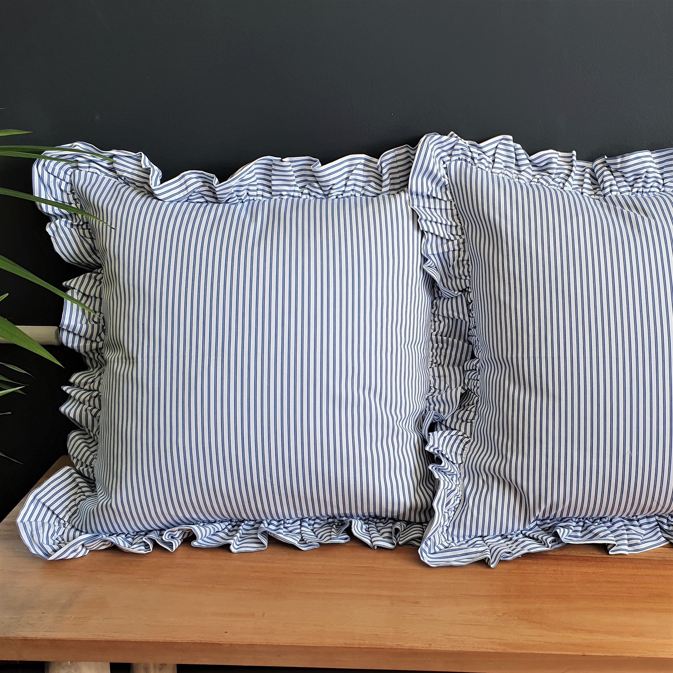 Old Fashioned Square Pinstriped Cushion with Frill