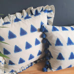 Load image into Gallery viewer, Olivia Square Azure Triangle Ikat Cushion with Frill

