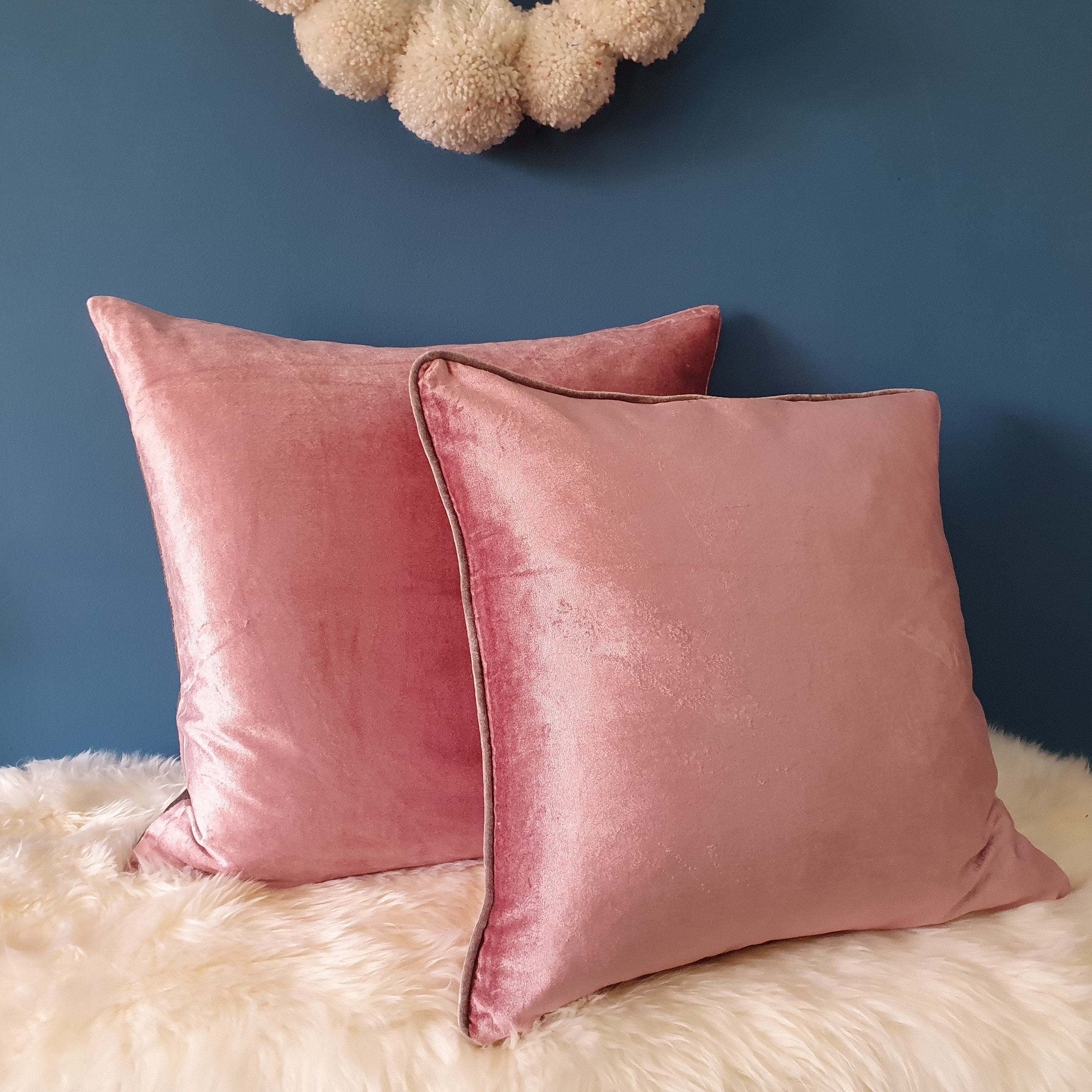 Peony/Seafoam Double-Sided Plush Velvet Large Square Cushion