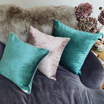 Load image into Gallery viewer, Seafoam Plush Velvet Square Scatter Cushion with Pebble Velvet Piping
