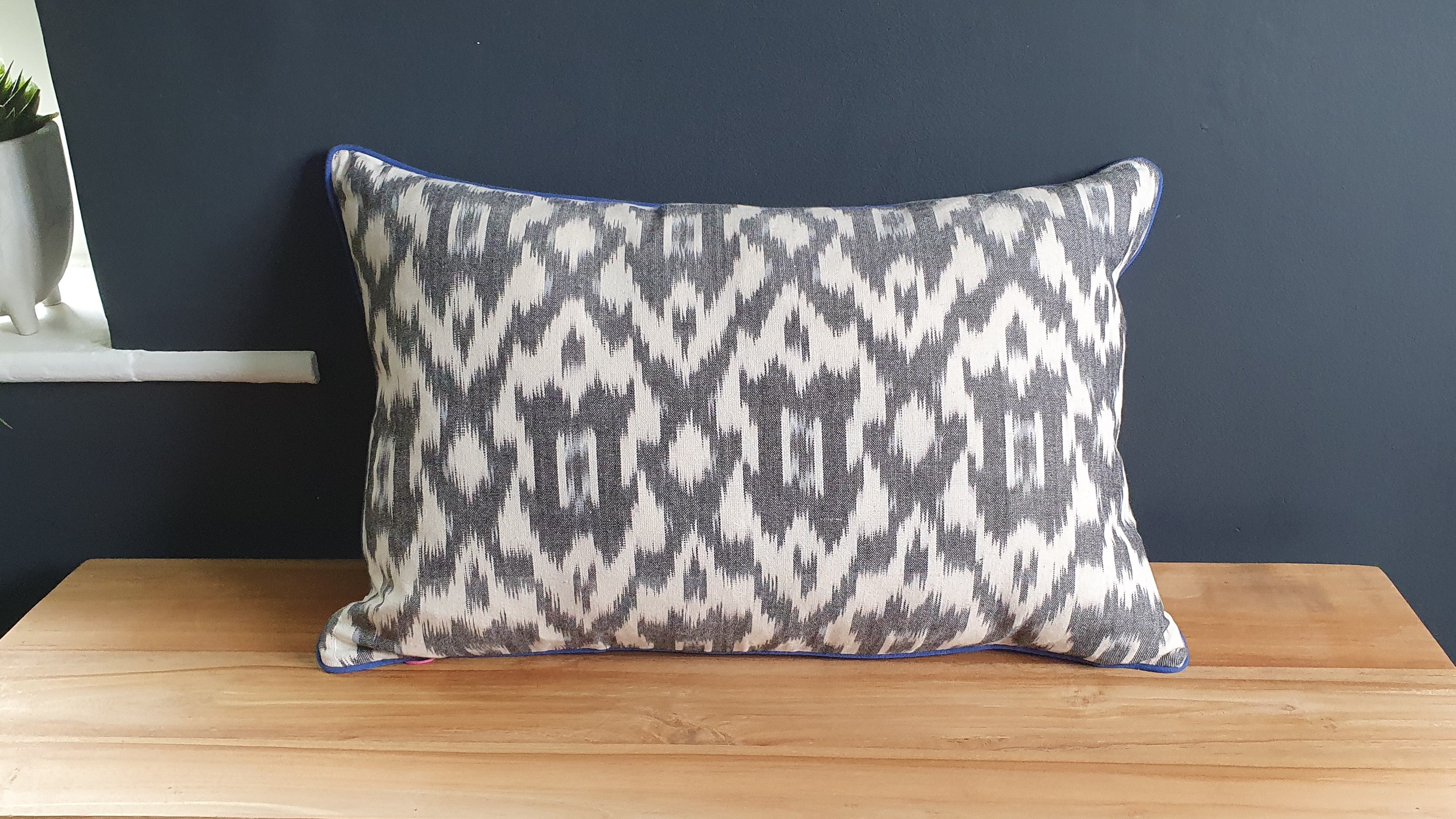 Staffa Large Rectangle Cushion with electric blue piping